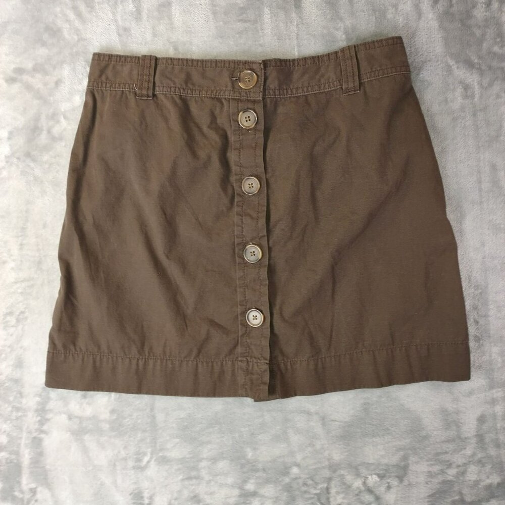 J Crew Womens‎ Button Front Mini Skirt Brown Size 4 100%Cotton Casual Preppy Y2K